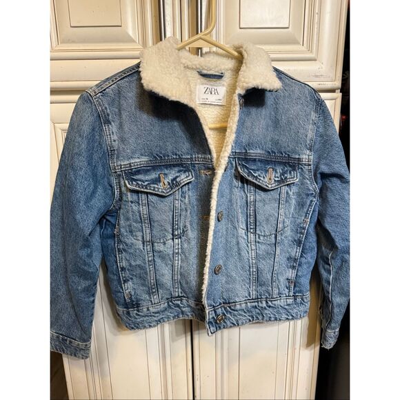 Zara Kids Button Front Sherpa Lined Denim Jacket Blue Size 10 - Picture 9 of 10